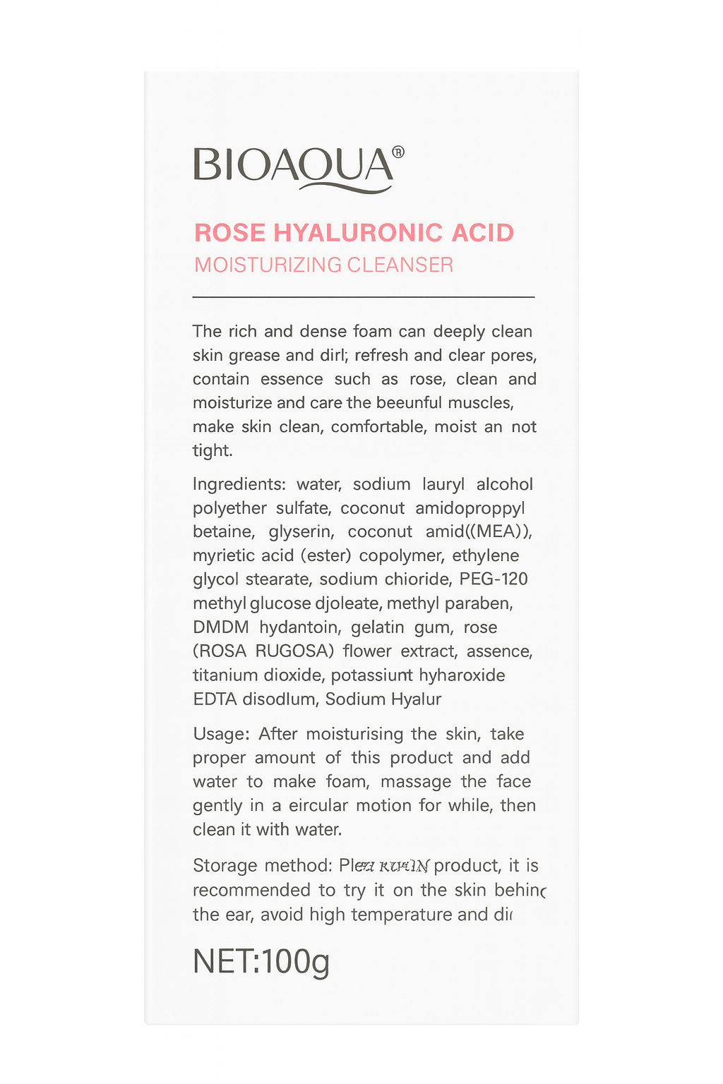 Limpiador facial con ácido hialurónico de rosa.