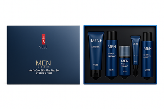Kit completo de skincare para hombres. Para un rostro limpio, fresco y revitalizado. 5 piezas.