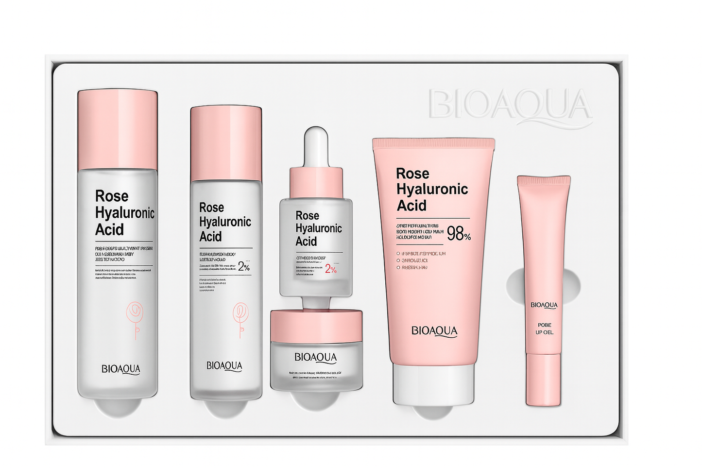 Kit completo de Skincare. Ácido Hialurónico de Rosa. 6 Piezas