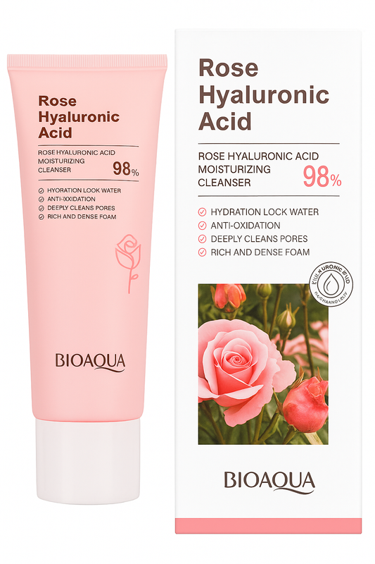Limpiador facial con ácido hialurónico de rosa.