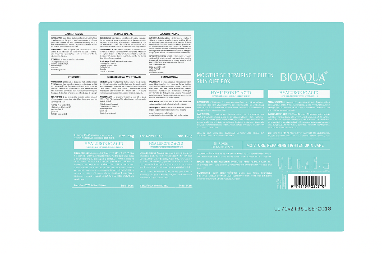 Kit completo de Skincare. Ácido hialurónico de 6 piezas