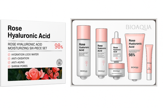 Kit completo de Skincare. Ácido Hialurónico de Rosa. 6 Piezas