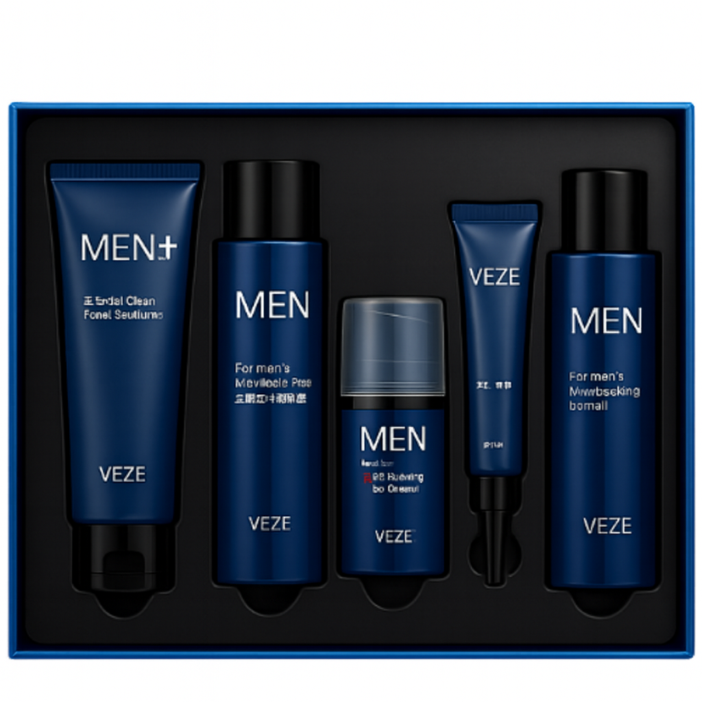 Kit completo de skincare para hombres. Para un rostro limpio, fresco y revitalizado. 5 piezas.